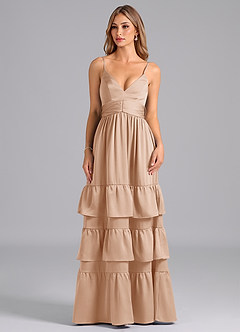 Azazie Nathalia Bridesmaid Dresses English Rose A-Line Pleated Stretch Satin Dress image3