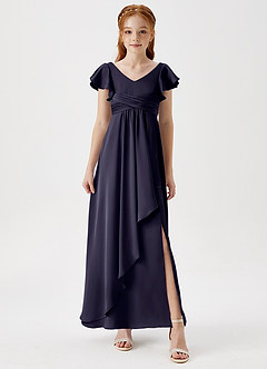 Azazie Omari Junior Stormy A-Line Pleated Stretch Satin Dress image4