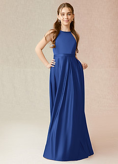 Azazie Arianthe Junior Royal Blue A-Line with Pockets Stretch Satin Dress image4