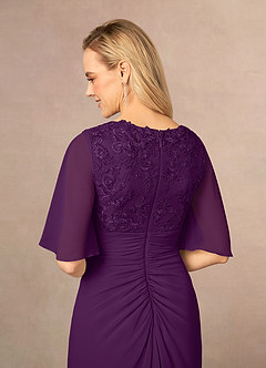 Azazie Carson Mother of the Bride Dresses Grape A-Line V-Neck Lace Chiffon Dress image5