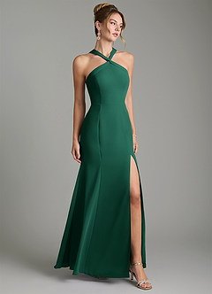 Azazie Rue Bridesmaid Dresses Emerald A-Line Halter Chiffon Dress image1
