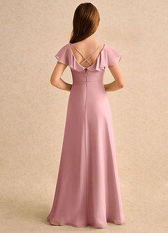 Azazie Nari Girls Formal Flower Girl Dresses Dusty Rose A-Line with Sleeves Chiffon Dress image2