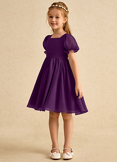 Azazie Jolie Flower Girl Dresses Grape A-Line with Sleeves Chiffon Dress image5