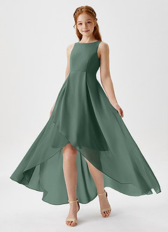 Azazie Lizette Junior Sea Moss A-Line Pleated Chiffon Dress image1