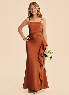 Azazie Lyla Junior Cinnamon Mermaid Pleated Stretch Satin Dress image3