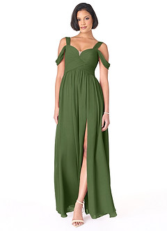 Azazie Lianne Jurken voor bruidsmeisjes Jurk van Chiffon met A-Lijn Off the Shoulder Olijf image2