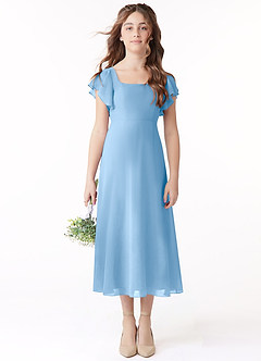Azazie Bondi Junior Powder Blue A-Line Ruched Chiffon Dress image2
