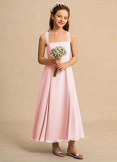 Azazie Tater Girl Robe Demoiselle D'honneur Fillette Robe Trapèze en Mousseline de soie Plissée Rose Pâle image5