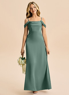 Azazie Lettie Junior Linia A Zza ramienia Satyna elastyczna Długość podłogi Młodsza druhna Sukienka image2