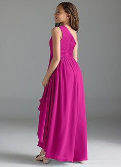 Azazie Mathilda Junior A-Linie Plissee Chiffon Kleid Fuchsia image4