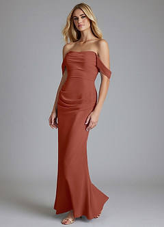 Azazie Luiza Brautjungfernkleider Meerjungfrau-Linie Schulterfrei Chiffon Kleid Rotbraun image1