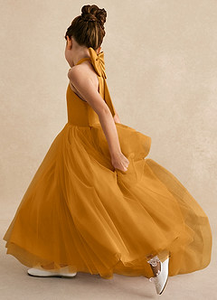 Azazie Bev Robe Demoiselle D'honneur Fillette Robe Trapèze en Tulle Convertible Caramel écossais image7