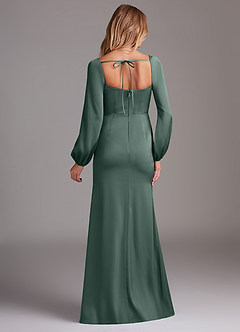 Azazie Charissa Bridesmaid Dresses Sea Moss Sheath Long Sleeve Stretch Satin Dress image8