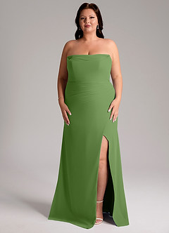 Azazie Leonis Vestidos de damas de honor Vestido de Albahaca de Gasa de Corte Recto Convertible con Sin tirantes image11