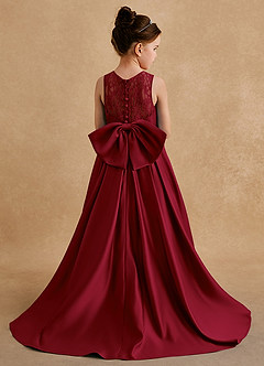 Azazie Sammy Flower Girl Dresses Burgundy A-Line Lace Matte Satin Dress image1