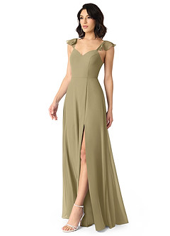 Azazie Everett Bridesmaid Dresses Moss Green A-Line V-neck Ruched Chiffon Dress image3