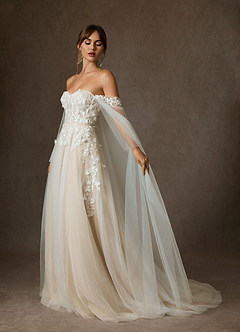 Azazie Wynery Robes de mariée Robe Princesse en Dentelle Épaule décolletée Diamant Blanc Champagne image4