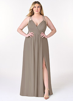 Azazie Farren Bridesmaid Dresses Taupe A-Line Pleated Chiffon Convertible Dress image10