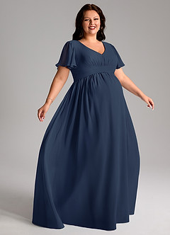 Azazie Verna Zwangerschaps Bruidsmeisjekleding A-Lijn V-hals Gerimpeld Chiffon Vloerlengte Jurk image9