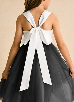 Azazie Bonny Flower Girl Dresses Ivory Black Ball-Gown Pleated Tulle Dress image6