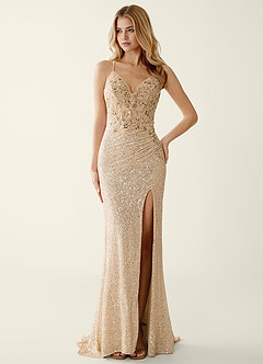 Noellress Champagne Lace Sequin Embroidery Beading Prom Dress image5