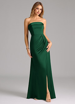 Azazie Aretha Bridesmaid Dresses Dark Green A-Line Strapless Stretch Satin Convertible Dress image1