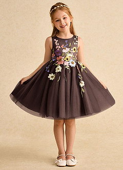 Azazie Prima Flower Girl Dresses Ganache A-Line Bow Tulle Dress image1