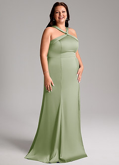 Azazie Rue Bridesmaid Dresses Dusty Sage A-Line Pleated Stretch Satin Dress image12