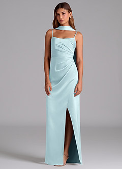 Azazie Calandra Suknie dla druhen Linia A Pofałdowany Satyna elastyczna Do ziemi Sukienka image3