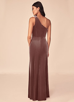 Azazie Argan Bridesmaid Dresses Espresso Mermaid One Shoulder Pleated Velvet Dress image5