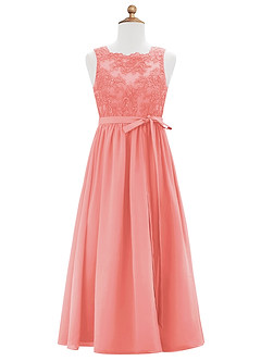 Azazie Elly Junior Coral A-Line Lace Chiffon Dress image6