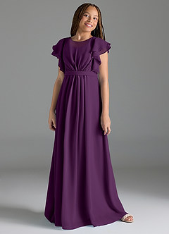 Azazie Daphne Junior Grape A-Line Pleated Chiffon Dress image4