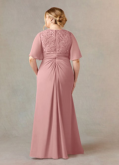 Azazie Carson Mother of the Bride Dresses Dusty Rose A-Line V-Neck Lace Chiffon Dress image7