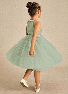 Azazie Honey vestidos de niña de las flores Vestido de Salvia Polvorienta de Satin Mate de Corte En A con Perla image4