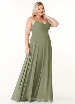 Azazie Janine Abiti da Damigella Abito A-Line in Chiffon con Scollo a V Pistacchio image8