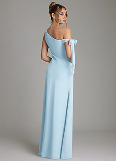 Azazie Aylin Bridesmaid Dresses Sky Blue Sheath Off the Shoulder Chiffon Dress image2
