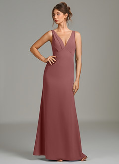 Azazie Leticia Bridesmaid Dresses Desert Rose Sheath Pleated Chiffon Dress image3