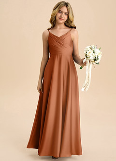 Azazie Bug Junior Abito A-Line in Raso Elasticizzato Plissettato Rame image6