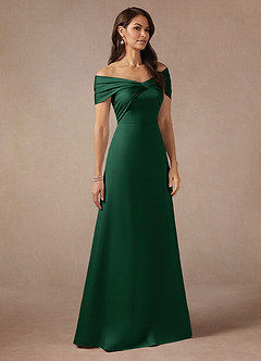 Azazie Amelia Mother of the Bride Dresses Dark Green A-Line Off the Shoulder Stretch Satin Dress image4