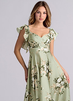 Azazie Leilani Bridesmaid Dresses Floral Vines A-Line Ruched Stretch Satin Dress image6