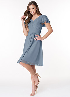 Azazie Hadley Final Sale A-Line Pleated Chiffon Knee-Length Dress image4