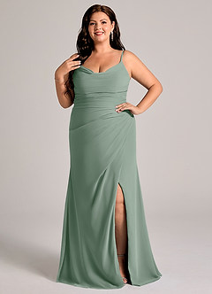 Azazie Deandra Bridesmaid Dresses Silver Sage Mermaid Pleated Chiffon Dress image7