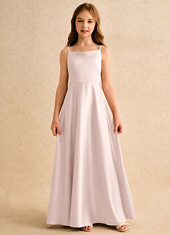 Azazie Joella Girls Formal Flower Girl Dresses Blushing Pink A-Line Pleated Stretch Satin Dress image4