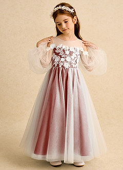 Azazie Zimi Flower Girl Dresses Terracotta Ball-Gown Sweetheart Neckline Tulle Dress image3