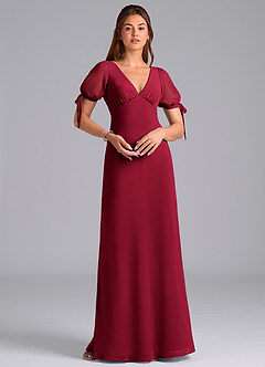 Azazie Pheby Bridesmaid Dresses Burgundy A-Line Pleated Chiffon Dress image3