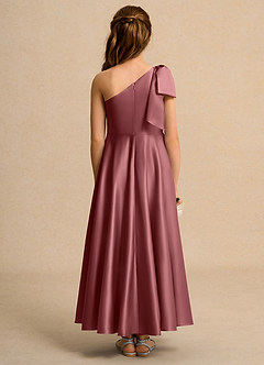 Azazie Guppy Junior Formal vestidos de niña de las flores Vestido de Amatista de Satin Mate de Corte En A con Hombro unilateral image2