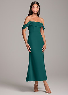 Azazie Saige Bridesmaid Dresses Peacock Sheath Off the Shoulder Chiffon Convertible Dress image4