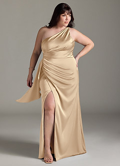 Azazie Maive Robes de demoiselle d'honneur Robe Fourreau en Satin extensible Rayé Champagne image6