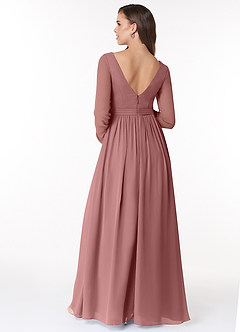 Azazie Teton Robes de demoiselle d'honneur de maternité Robe Trapèze Manche longue Longueur ras du sol Mousseline de soie image2