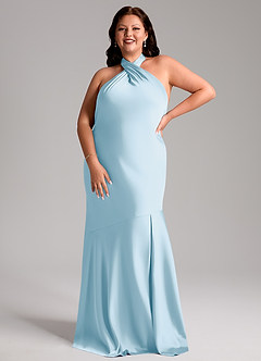 Azazie Lorena Vestidos de damas de honor Vestido de Azul Cielo de Satén Elástico de Corte Sirena con Plisado image7
